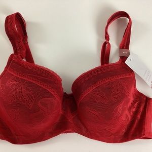 Cacique Lace Lightly Lined Wire Balconette Bra Red Size 32C NWT New